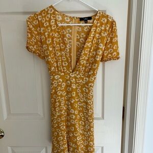 Lulu's Mustard Floral Midi Dress